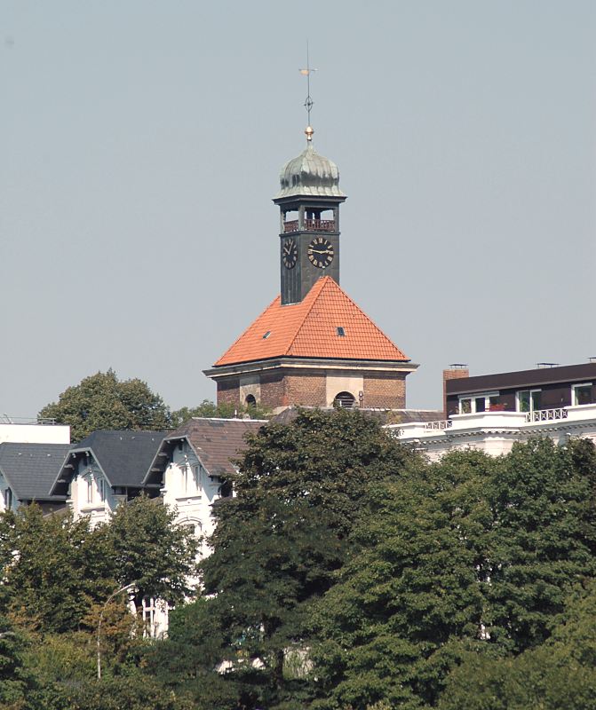17805_0107 Kirchturm der Christianskirche - Dächer historischer Häuser an der Rainvilleterrasse. | Klopstockstrasse, historische Bilder und aktuelle Fotos aus Hamburg Ottensen.